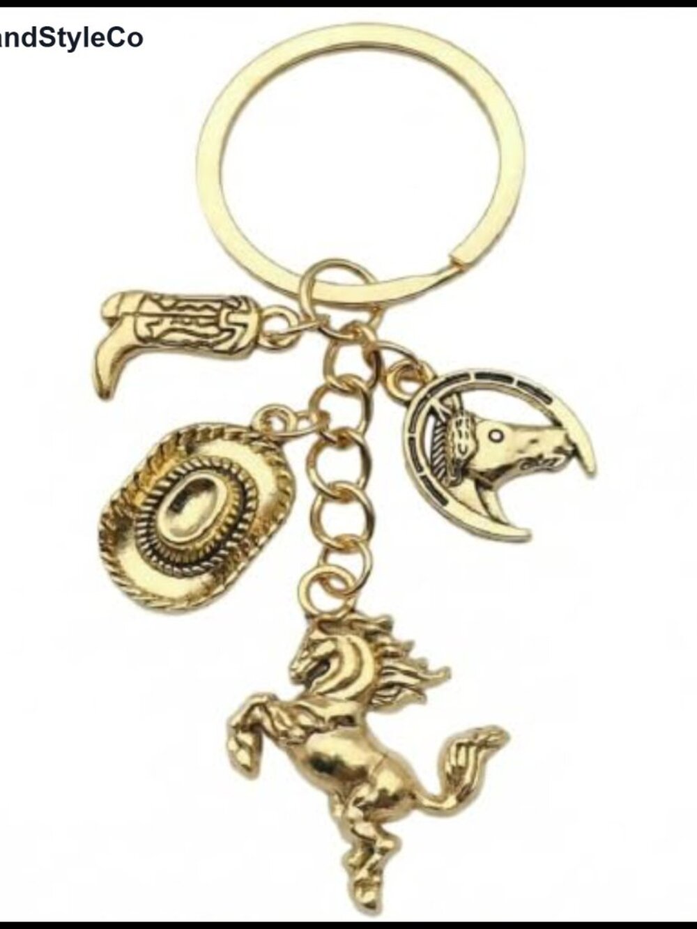 Gold Tone Horse Keychain with Hat Boots Charms Equestrian Bag Charm
